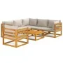 7-teiliges Gartenmöbel-Set aus massivem Holz und hellgrauen Kissen von vidaXL, Gartensets - Ref: Foro24-3155289, Preis: 826,0...