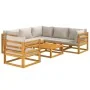 7-teiliges Gartenmöbel-Set aus massivem Holz und hellgrauen Kissen von vidaXL, Gartensets - Ref: Foro24-3155289, Preis: 826,0...