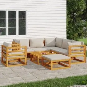 Garden furniture set 8 pieces solid wood and light gray cushions by vidaXL, Garden sets - Ref: Foro24-3155290, Price: 918,79 ...