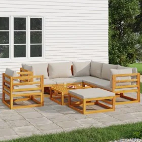 Gartenmöbel-Set 8-teilig aus Massivholz und hellgrauen Kissen von vidaXL, Gartensets - Ref: Foro24-3155290, Preis: 918,79 €, ...