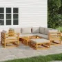 Set muebles de jardín 8 pzas madera maciza y cojines gris claro de vidaXL, Conjuntos de jardín - Ref: Foro24-3155290, Precio:...