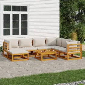 Garden furniture set 8 pieces solid wood and light gray cushions by vidaXL, Garden sets - Ref: Foro24-3155291, Price: 884,79 ...