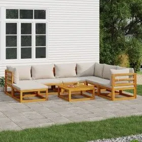 Gartenmöbel-Set 8-teilig aus Massivholz und hellgrauen Kissen von vidaXL, Gartensets - Ref: Foro24-3155291, Preis: 884,79 €, ...