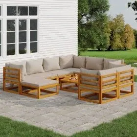 Garden furniture set 10 pieces solid wood and light gray cushions by vidaXL, Garden sets - Ref: Foro24-3155292, Price: 1,00 €...