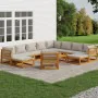 12-teiliges Gartenmöbel-Set aus massivem Holz und hellgrauen Kissen von vidaXL, Gartensets - Ref: Foro24-3155294, Preis: 1,00...