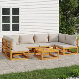 Garden furniture set 7 pieces solid wood and light gray cushions by vidaXL, Garden sets - Ref: Foro24-3155298, Price: 787,99 ...