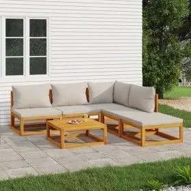 Gartenmöbel-Set 6-teilig aus Massivholz und hellgrauen Kissen von vidaXL, Gartensets - Ref: Foro24-3155299, Preis: 593,66 €, ...