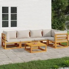 Garden furniture set 6 pieces solid wood and light gray cushions by vidaXL, Garden sets - Ref: Foro24-3155301, Price: 637,49 ...