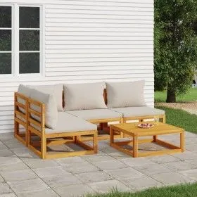 Gartenmöbel-Set 5-teilig aus Massivholz und hellgrauen Kissen von vidaXL, Gartensets - Ref: Foro24-3155302, Preis: 490,26 €, ...