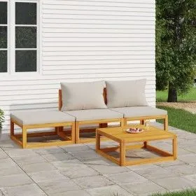 Gartenmöbel-Set 4-teilig aus Massivholz und hellgrauen Kissen von vidaXL, Gartensets - Ref: Foro24-3155303, Preis: 366,90 €, ...