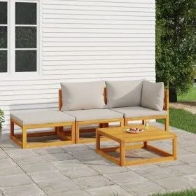 Gartenmöbel-Set 4-teilig aus Massivholz und hellgrauen Kissen von vidaXL, Gartensets - Ref: Foro24-3155304, Preis: 392,95 €, ...