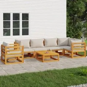 Outdoor furniture set, 7 pieces, solid wood with light gray cushions by vidaXL, Garden sets - Ref: Foro24-3155305, Price: 826...