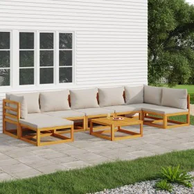 Garden furniture set 8 pieces solid wood and light gray cushions by vidaXL, Garden sets - Ref: Foro24-3155306, Price: 879,90 ...