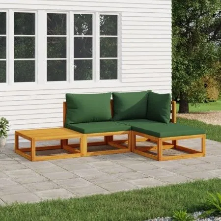 Gartenmöbel-Set 4-teilig aus Massivholz und grünen Kissen von vidaXL, Gartensets - Ref: Foro24-3155308, Preis: 333,02 €, Raba...