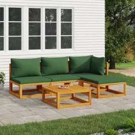 Gartenmöbel-Set 5-teilig aus Massivholz und grünen Kissen von vidaXL, Gartensets - Ref: Foro24-3155309, Preis: 451,31 €, Raba...