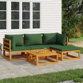 Gartenmöbel-Set 5-teilig aus Massivholz und grünen Kissen von vidaXL, Gartensets - Ref: Foro24-3155310, Preis: 462,80 €, Raba...