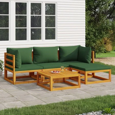 Garden furniture set 5 pieces solid wood and green cushions by vidaXL, Garden sets - Ref: Foro24-3155310, Price: 462,80 €, Di...