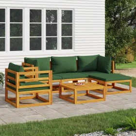 6-piece solid wood garden furniture set with green cushions by vidaXL, Garden sets - Ref: Foro24-3155311, Price: 596,43 €, Di...