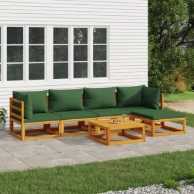 Gartenmöbel-Set 6-teilig aus Massivholz und grünen Kissen von vidaXL, Gartensets - Ref: Foro24-3155312, Preis: 559,61 €, Raba...