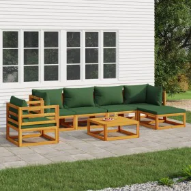 7-piece solid wood garden furniture set with green cushions. by vidaXL, Garden sets - Ref: Foro24-3155313, Price: 696,80 €, D...