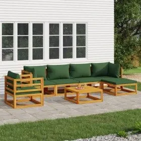 7-teiliges Gartenmöbel-Set aus massivem Holz und grünen Kissen von vidaXL, Gartensets - Ref: Foro24-3155313, Preis: 696,80 €,...