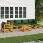 7-piece solid wood garden furniture set with green cushions. by vidaXL, Garden sets - Ref: Foro24-3155313, Price: 696,72 €, D...