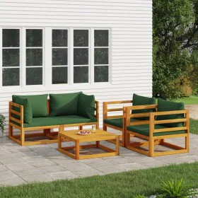 Garden furniture set 5 pieces solid wood and green cushions by vidaXL, Garden sets - Ref: Foro24-3155316, Price: 579,67 €, Di...