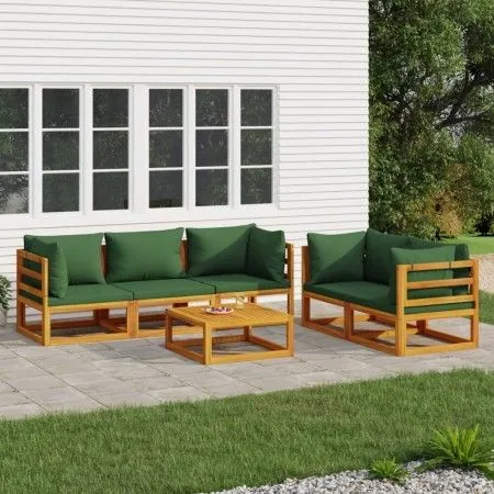 Gartenmöbel-Set 6-teilig aus Massivholz und grünen Kissen von vidaXL, Gartensets - Ref: Foro24-3155317, Preis: 630,92 €, Raba...