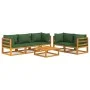 Gartenmöbel-Set 6-teilig aus Massivholz und grünen Kissen von vidaXL, Gartensets - Ref: Foro24-3155317, Preis: 630,92 €, Raba...