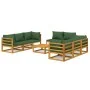 9-teiliges Gartenmöbel-Set aus massivem Holz und grünen Kissen von vidaXL, Gartensets - Ref: Foro24-3155318, Preis: 1,00 €, R...