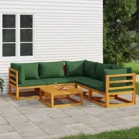 Gartenmöbel-Set 6-teilig aus Massivholz und grünen Kissen von vidaXL, Gartensets - Ref: Foro24-3155319, Preis: 633,81 €, Raba...