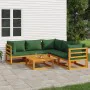 Gartenmöbel-Set 6-teilig aus Massivholz und grünen Kissen von vidaXL, Gartensets - Ref: Foro24-3155319, Preis: 633,83 €, Raba...