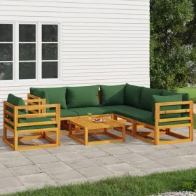 Garden furniture set 7 pieces solid wood and green cushions by vidaXL, Garden sets - Ref: Foro24-3155320, Price: 823,72 €, Di...