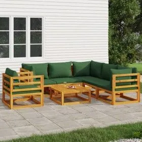 Gartenmöbel-Set 7-teilig aus Massivholz und grünen Kissen von vidaXL, Gartensets - Ref: Foro24-3155320, Preis: 823,72 €, Raba...