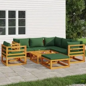 Garden furniture set 8 pieces solid wood with green cushions by vidaXL, Garden sets - Ref: Foro24-3155321, Price: 862,77 €, D...