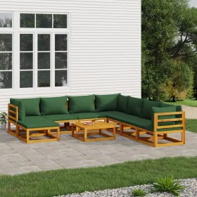 Gartenmöbel-Set 9-teilig aus Massivholz und grünen Kissen von vidaXL, Gartensets - Ref: Foro24-3155327, Preis: 957,17 €, Raba...