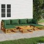 Gartenmöbel-Set 7-teilig aus Massivholz und grünen Kissen von vidaXL, Gartensets - Ref: Foro24-3155328, Preis: 650,01 €, Raba...