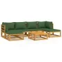 Gartenmöbel-Set 7-teilig aus Massivholz und grünen Kissen von vidaXL, Gartensets - Ref: Foro24-3155328, Preis: 650,01 €, Raba...