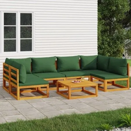 Gartenmöbel-Set 7-teilig aus Massivholz und grünen Kissen von vidaXL, Gartensets - Ref: Foro24-3155329, Preis: 787,60 €, Raba...