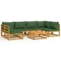 Gartenmöbel-Set 7-teilig aus Massivholz und grünen Kissen von vidaXL, Gartensets - Ref: Foro24-3155329, Preis: 787,60 €, Raba...