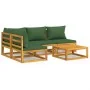 Garden furniture set 5 pieces solid wood and green cushions by vidaXL, Garden sets - Ref: Foro24-3155333, Price: 498,63 €, Di...