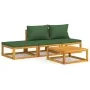 Juego muebles de jardín 4 piezas madera maciza y cojines verdes de vidaXL, Conjuntos de jardín - Ref: Foro24-3155334, Precio:...
