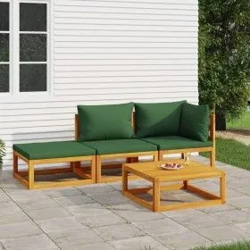 Gartenmöbel-Set 4-teilig aus Massivholz und grünen Kissen von vidaXL, Gartensets - Ref: Foro24-3155335, Preis: 331,27 €, Raba...
