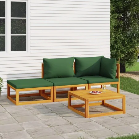 Garden furniture set 4 pieces solid wood and green cushions by vidaXL, Garden sets - Ref: Foro24-3155335, Price: 339,16 €, Di...