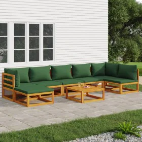 Garden furniture set 8 pieces solid wood with green cushions by vidaXL, Garden sets - Ref: Foro24-3155337, Price: 830,23 €, D...
