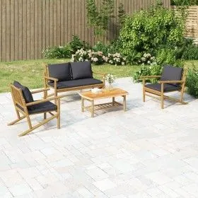 4-teiliges Gartenmöbel-Set aus Bambus mit dunkelgrauen Kissen von vidaXL, Gartensets - Ref: Foro24-3156470, Preis: 451,51 €, ...