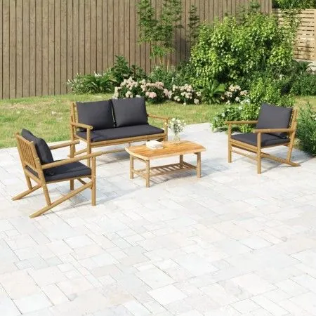 4-piece bamboo garden furniture set with dark gray cushions by vidaXL, Garden sets - Ref: Foro24-3156470, Price: 449,43 €, Di...