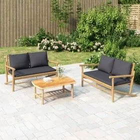 3-piece bamboo garden furniture set with dark gray cushions by vidaXL, Garden sets - Ref: Foro24-3156472, Price: 353,26 €, Di...