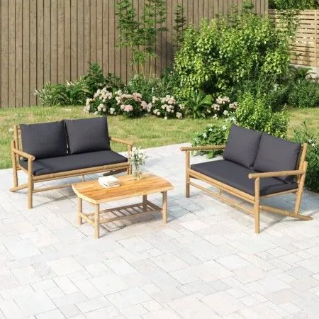 3-piece bamboo garden furniture set with dark gray cushions by vidaXL, Garden sets - Ref: Foro24-3156472, Price: 353,61 €, Di...