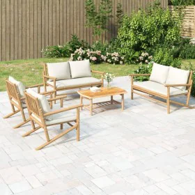 5-teiliges Gartenmöbel-Set aus Bambus und cremeweißen Kissen von vidaXL, Gartensets - Ref: Foro24-3156475, Preis: 651,52 €, R...